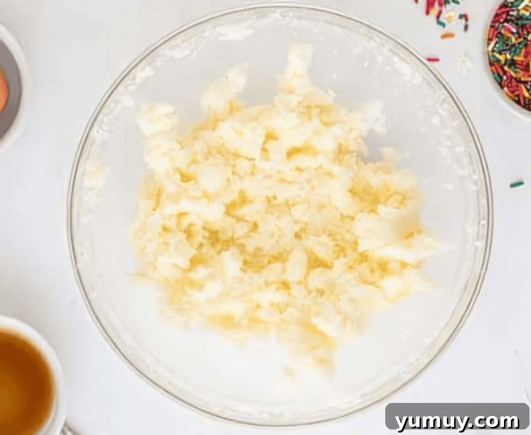 creamed butter in a glass bowl.