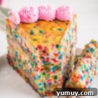 up close funfetti cheesecake with bite out