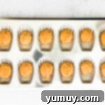 Scooping chilled pumpkin madeleine batter precisely into the individual molds of a well-prepared madeleine pan.