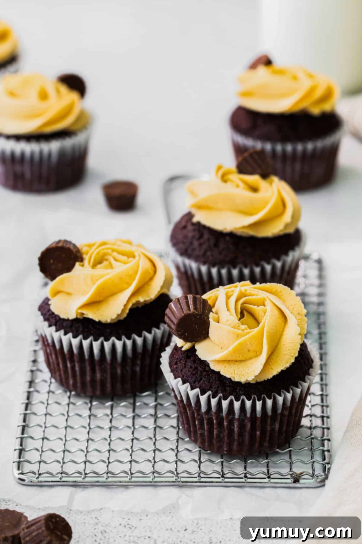reese's cupcakes on cooling rack
