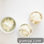 Flavored Cream Cheese: Triple the Deliciousness 7 3 bowls, each with a different flavor of cream cheese in them.