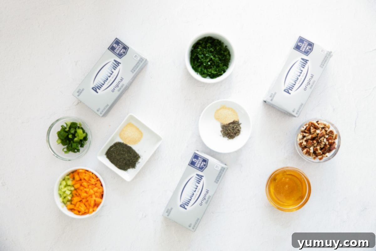 Flavored Cream Cheese: Triple the Deliciousness 9 overhead view of ingredients for flavored cream cheese.